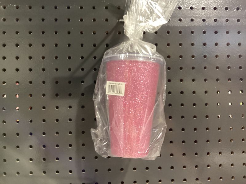 16oz Hot Pink Glittered Tumbler with Straw (Each)