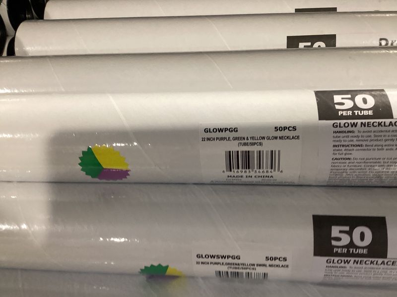 22" Purple, Green and Yellow Glow Necklace (Tube/50 Pieces)