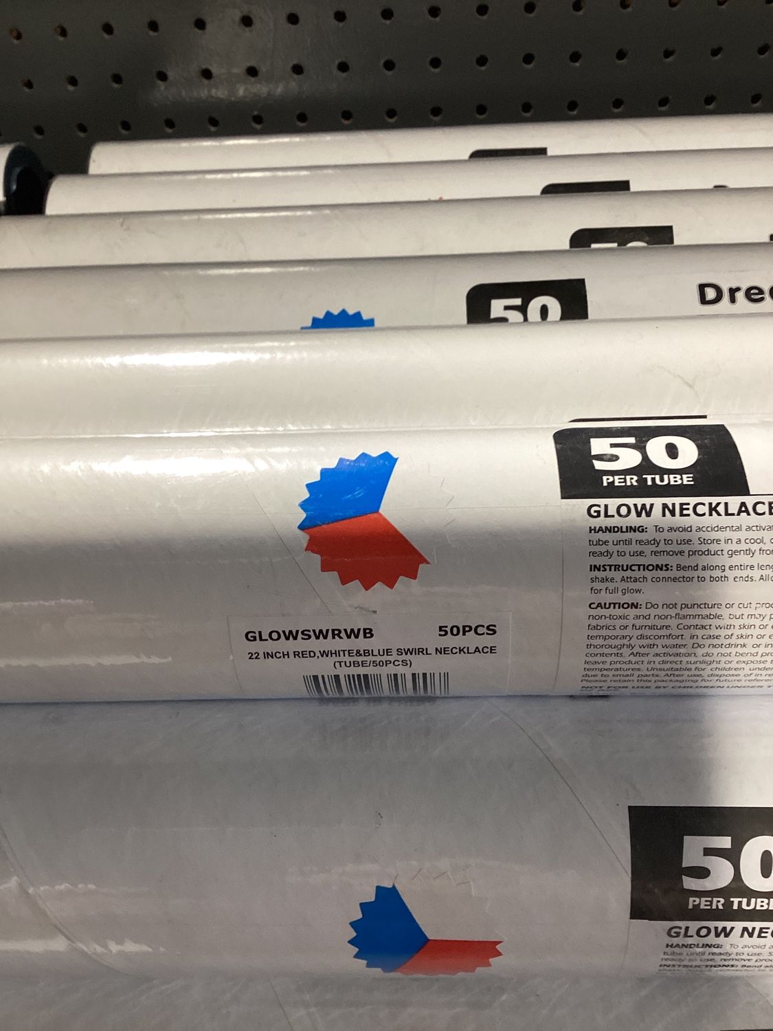 22" Swizzle Red, White and Blue Glow Necklace (Tube/50 Pieces)