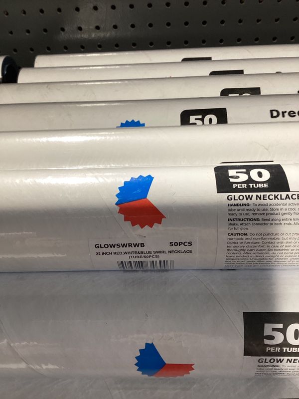 22" Swizzle Red, White and Blue Glow Necklace (Tube/50 Pieces)