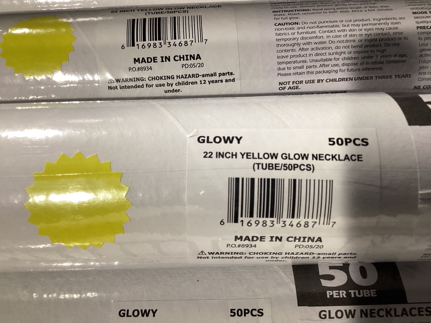 22" Yellow Glow Necklace (Tube/50 Pieces)