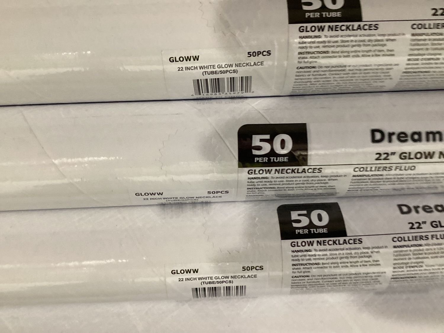 22" White Glow Necklace (Tube/50 Pieces)