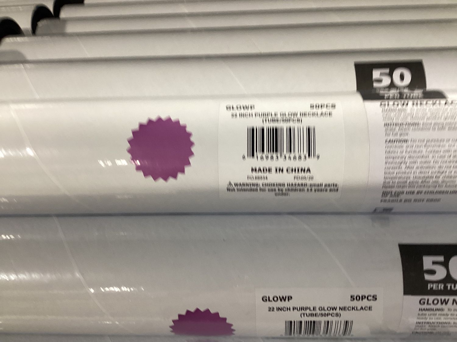 22" Purple Glow Necklace (Tube/50 Pieces)