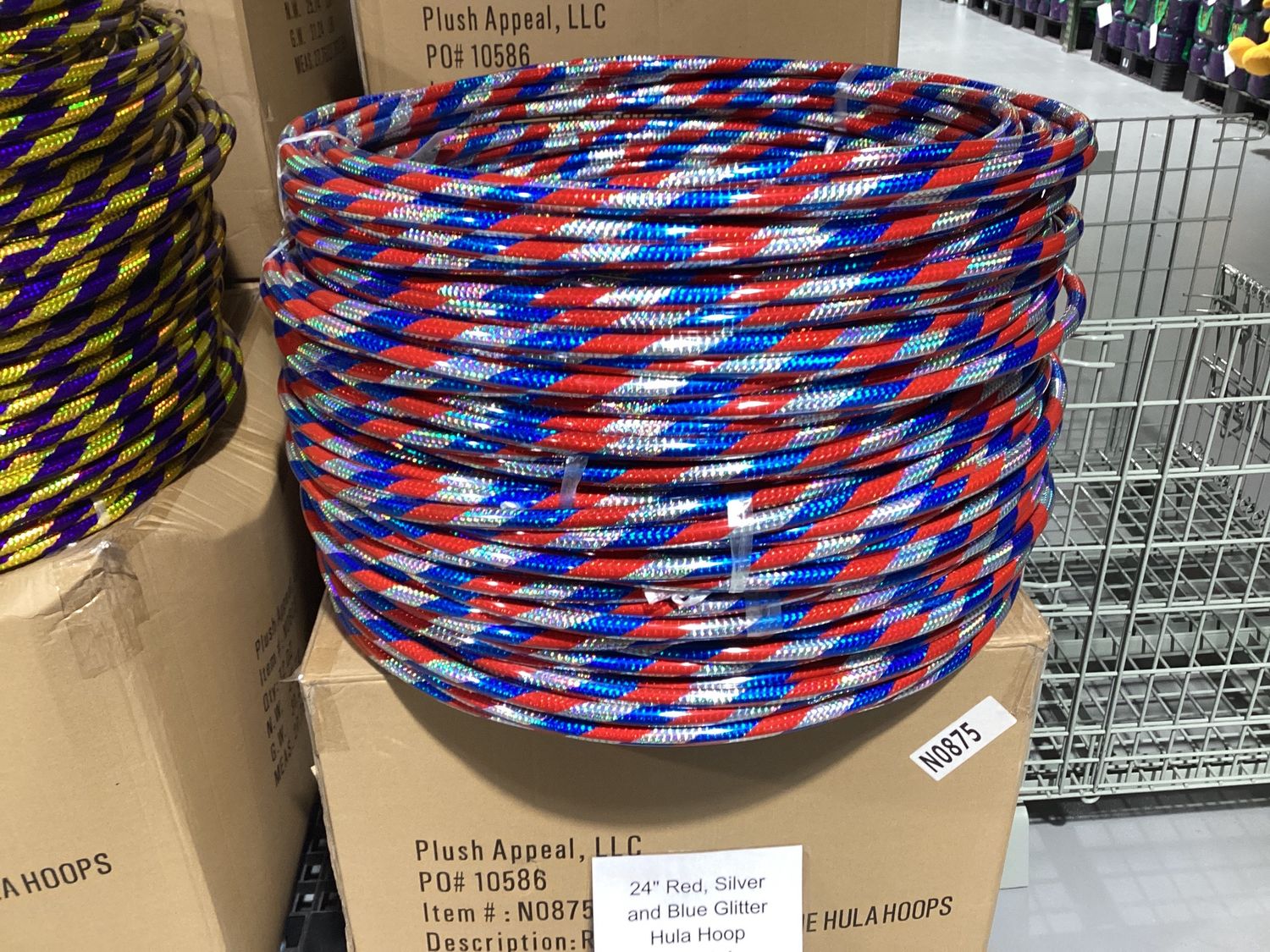 24&quot; Red, Silver and Blue Glittered Hula Hoop (Dozen)