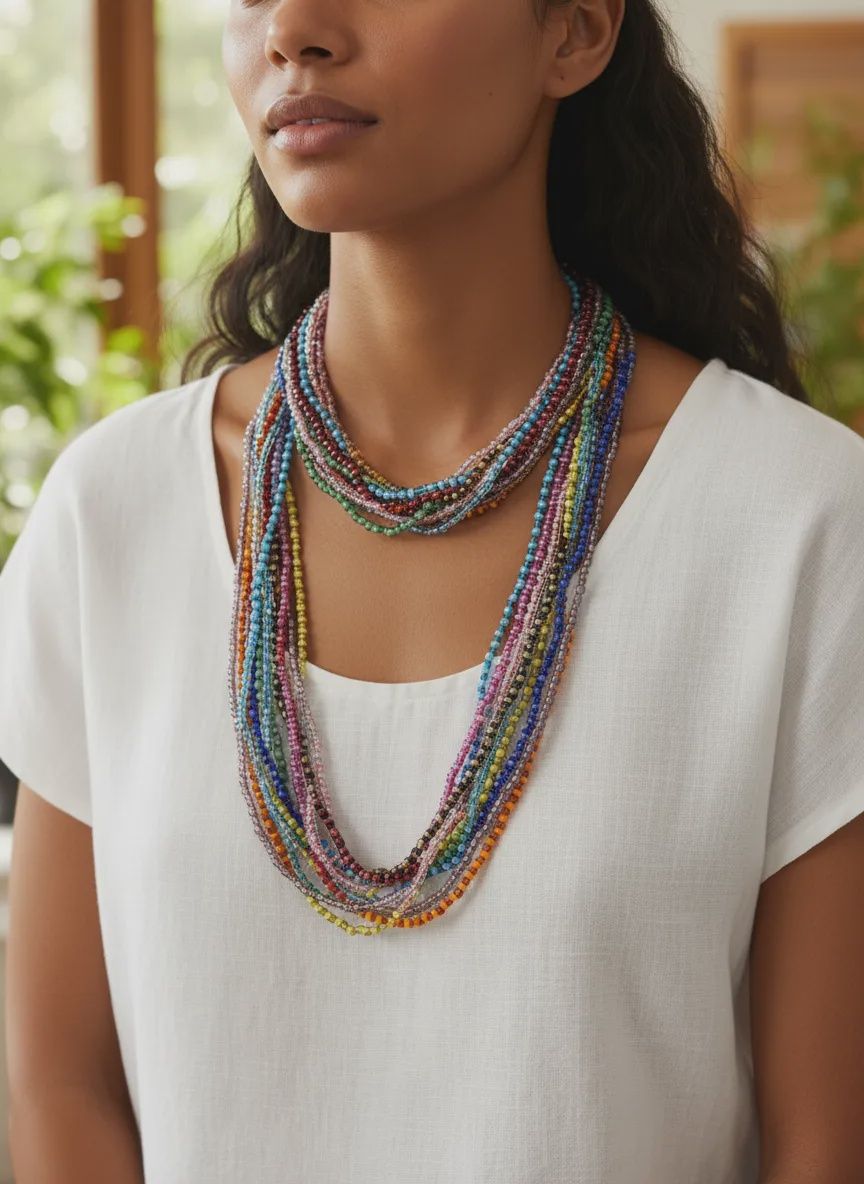 27" 12 Assorted Color Glass Bead Necklace (Dozen)