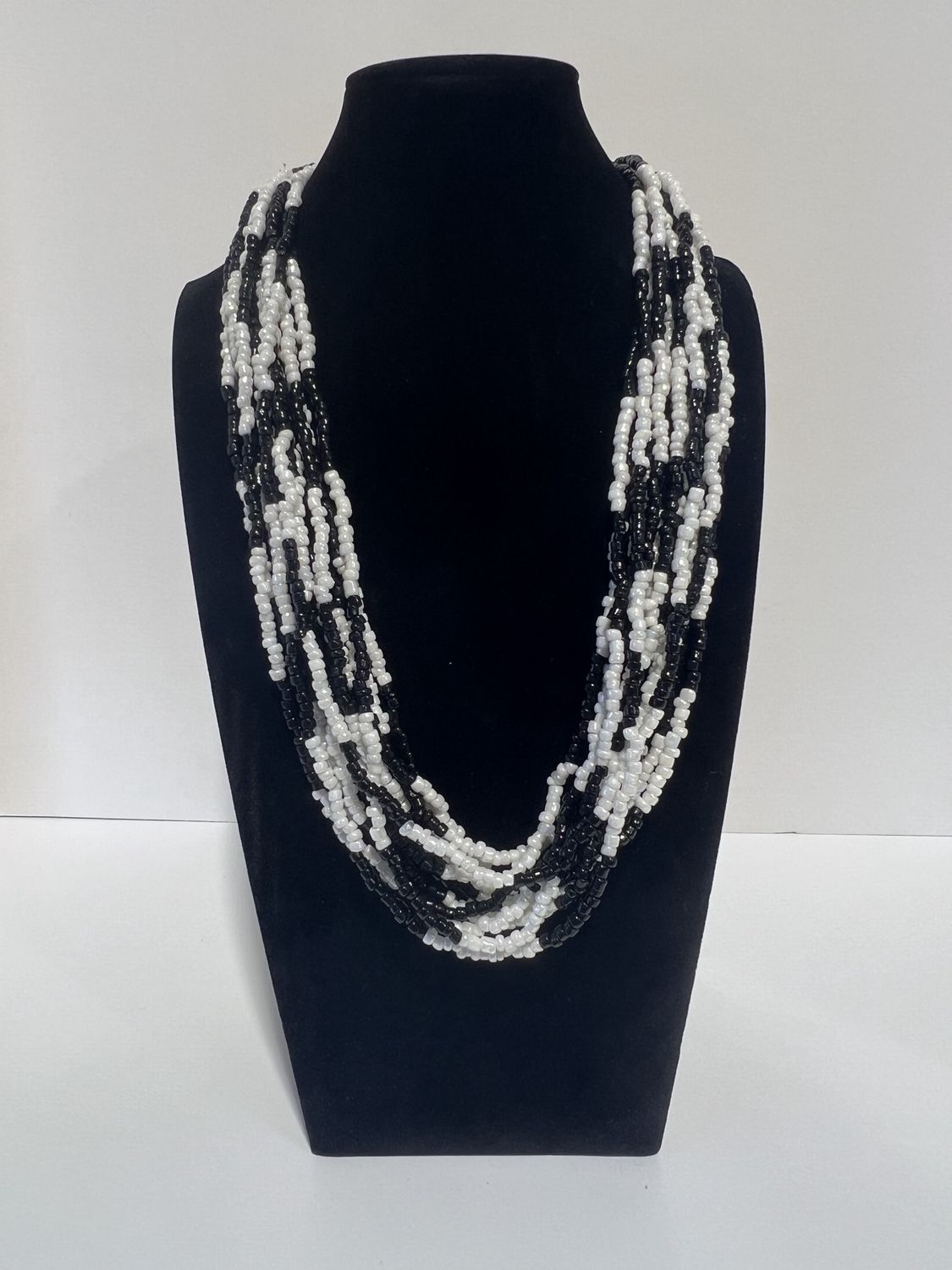 27" Black and White Glass Bead Necklace (Dozen)