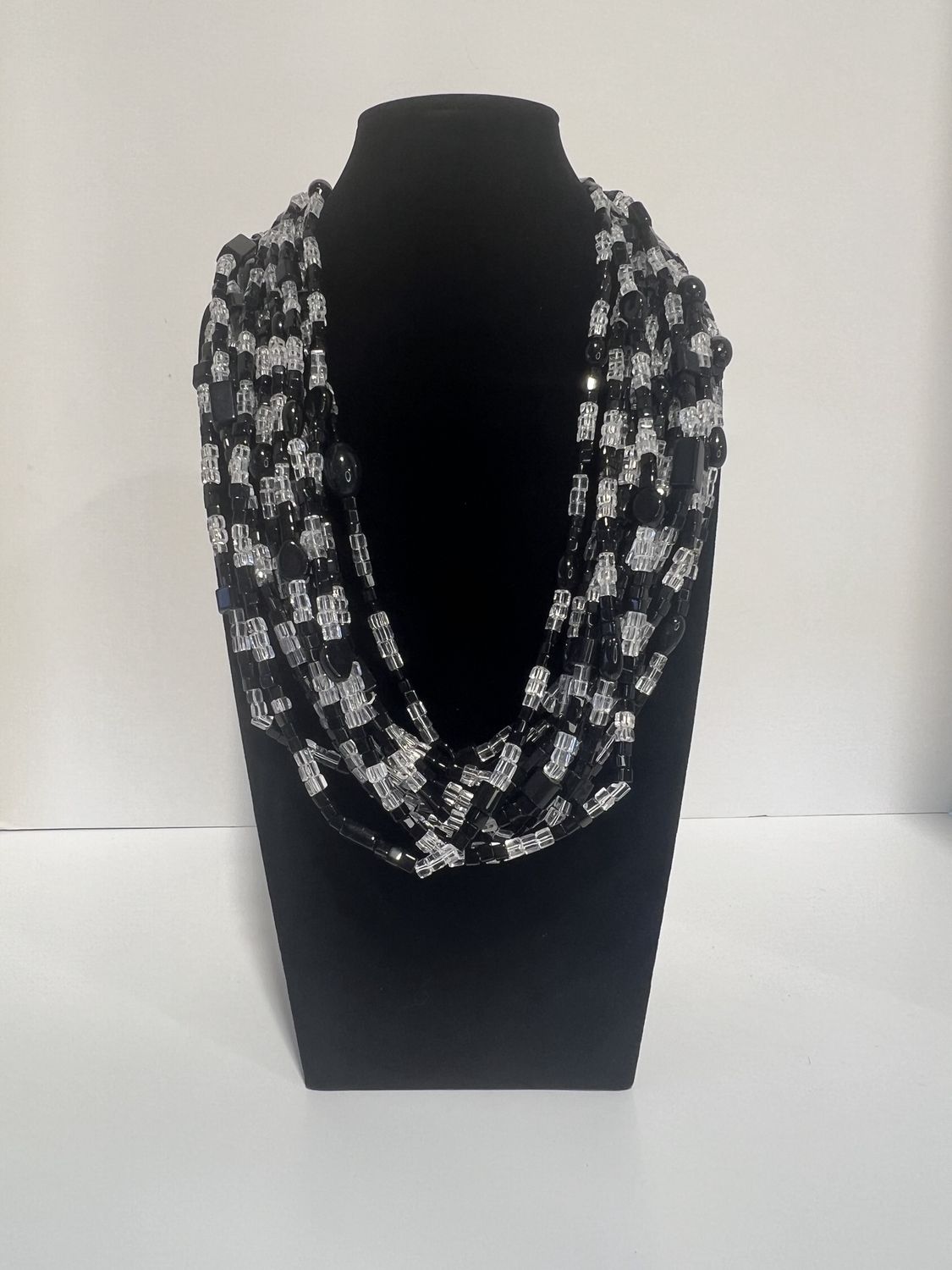 27" Black and Clear Glass Bead Necklace (Dozen)