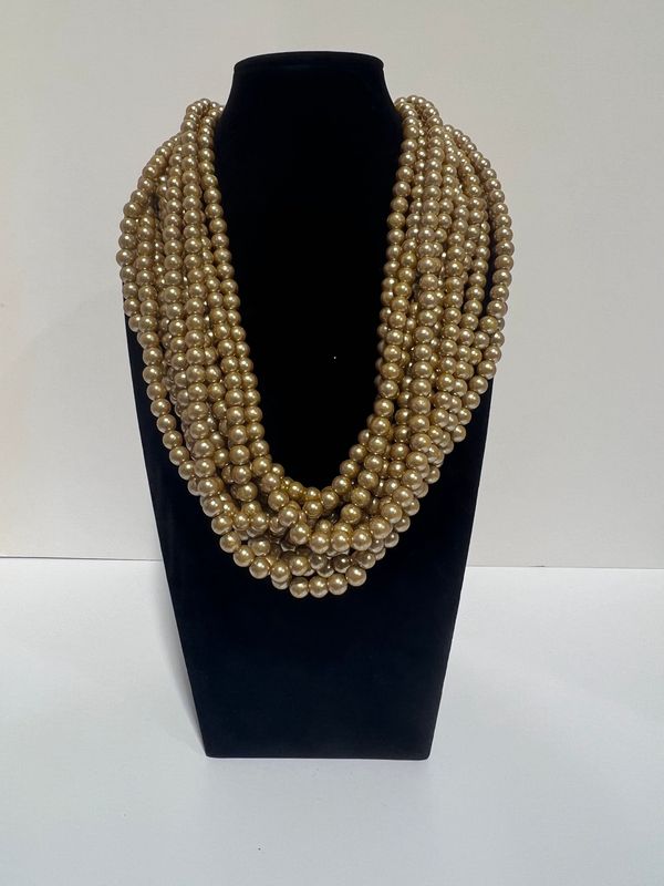 27&quot; Golden Pearl 8mm Glass Bead Necklace (Dozen)