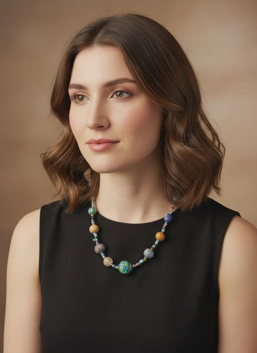 27" Assorted Glass, Clay and Wooden Bead Necklace (Dozen)