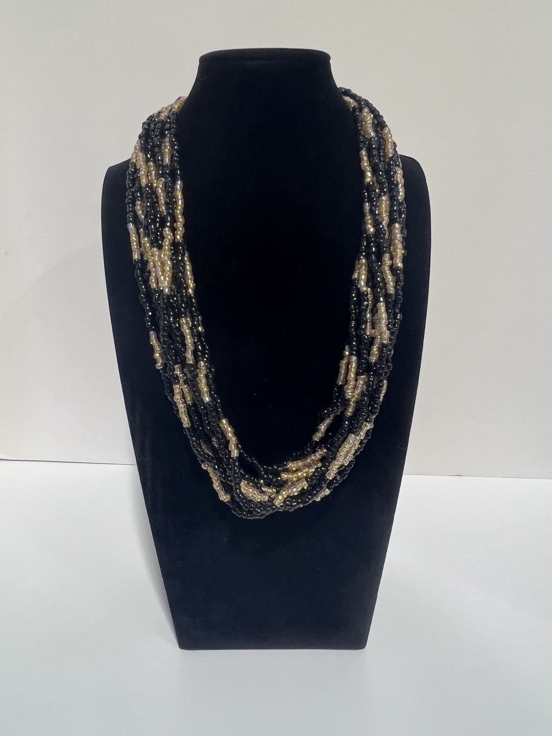 27" Black and Golden Glass Bead Necklace (Dozen)