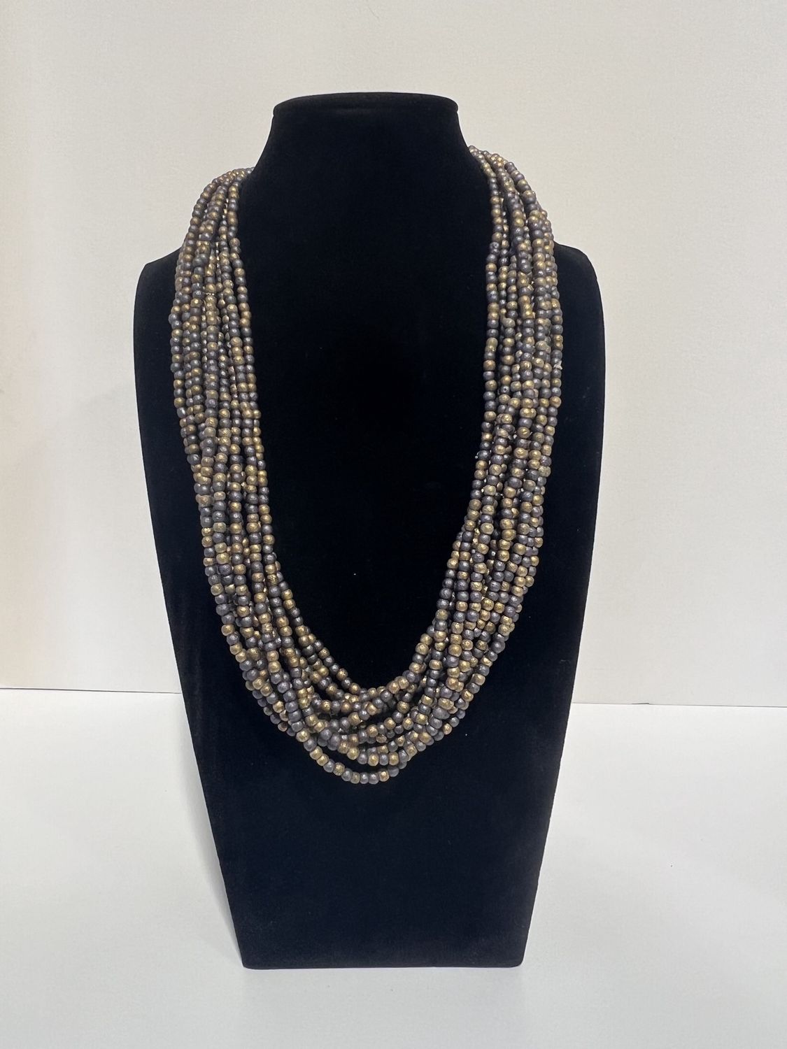 27&quot; Dark Purple Gold Glass Bead Necklace (Dozen)