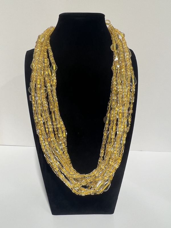 27&quot; Golden Yellow Glass Bead with Large Clear Glass Bead Necklace (Dozen)