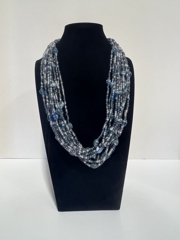 27&quot; Clear and Gray Glass Bead Necklace (Dozen)