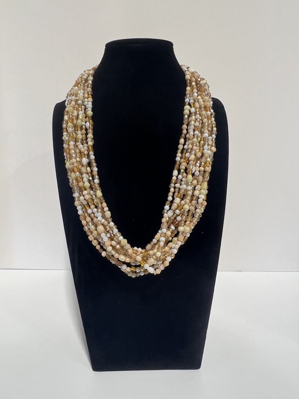 27&quot; Light Brown and White Glass Bead Necklace (Dozen)