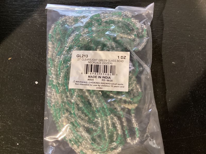 27&quot; Clear/Light Green Glass Bead Necklace (Dozen)