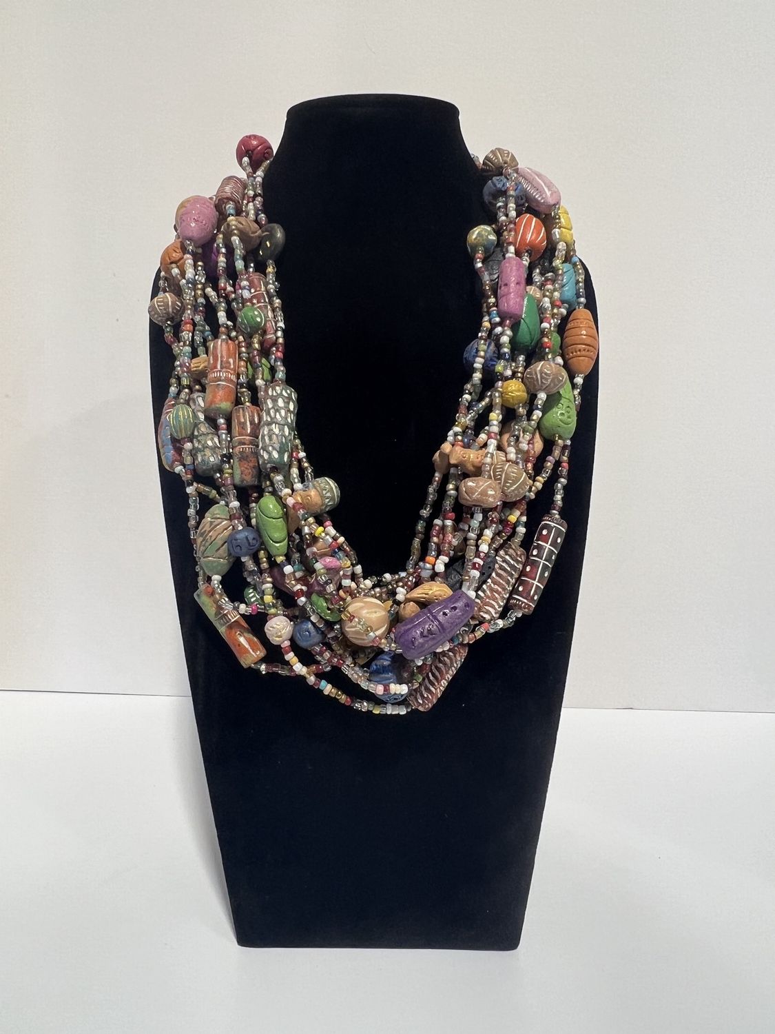 27" Multi Color Glass and Clay Bird Bead Necklace (Dozen)