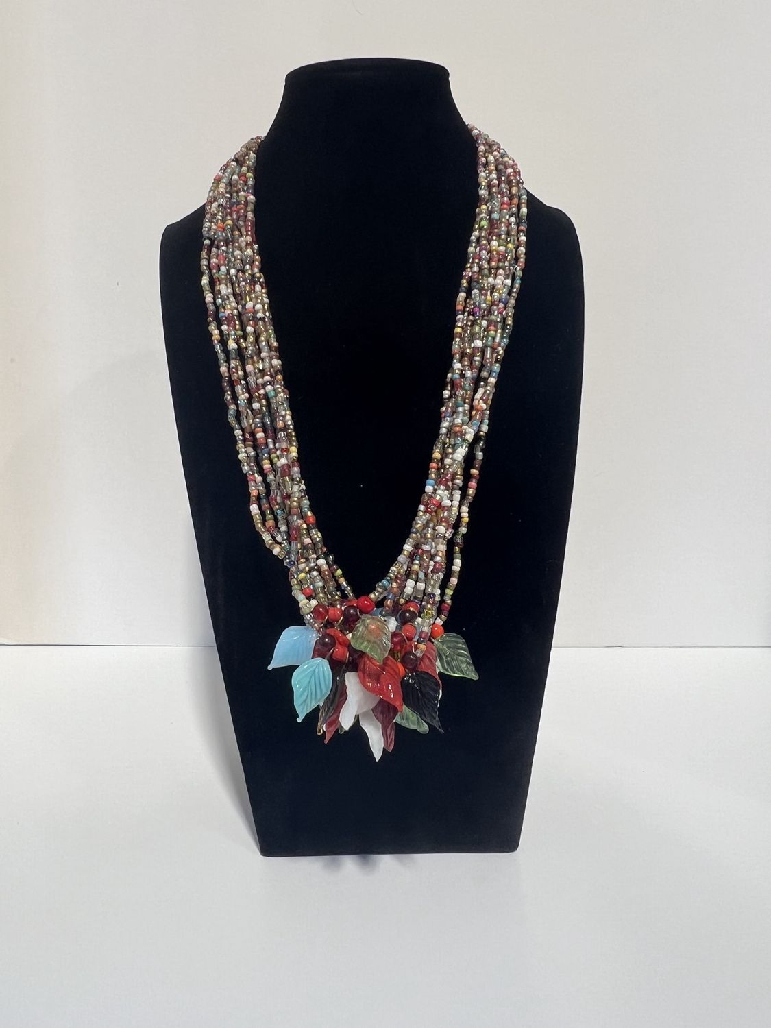 27" Multi Color with Leaves Glass Bead Necklace (Dozen)