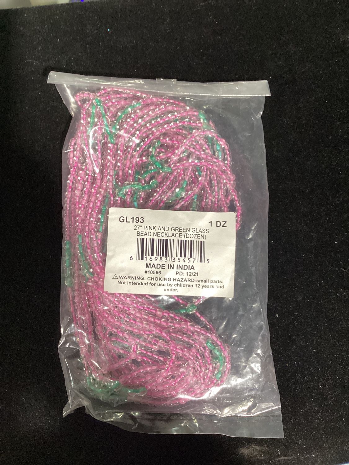 27&quot; Pink and Green Glass Bead Necklace (Dozen)