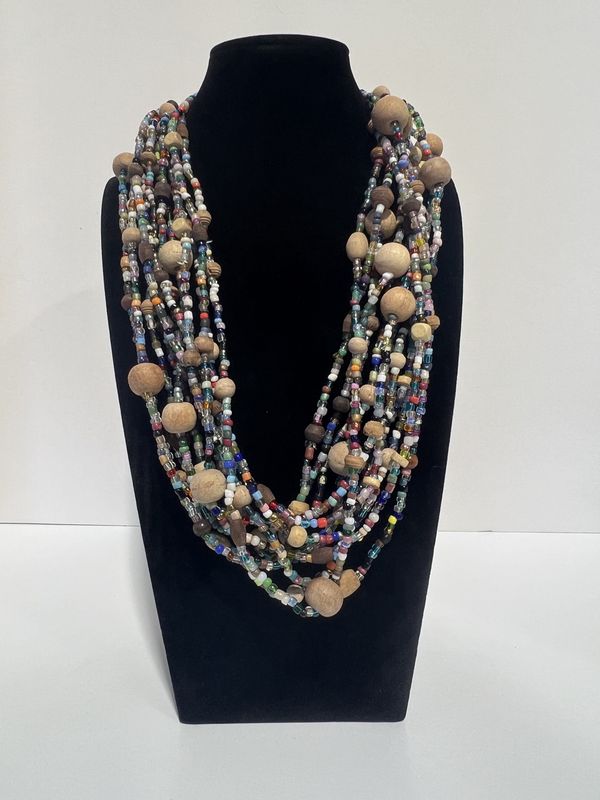 27&quot; Multi Glass and Round Wooden Bead Necklace (Dozen)