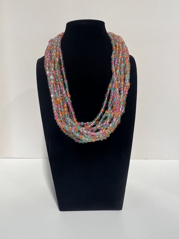 27&quot; Pink and Green and Clear Glass Bead Necklace (Dozen)