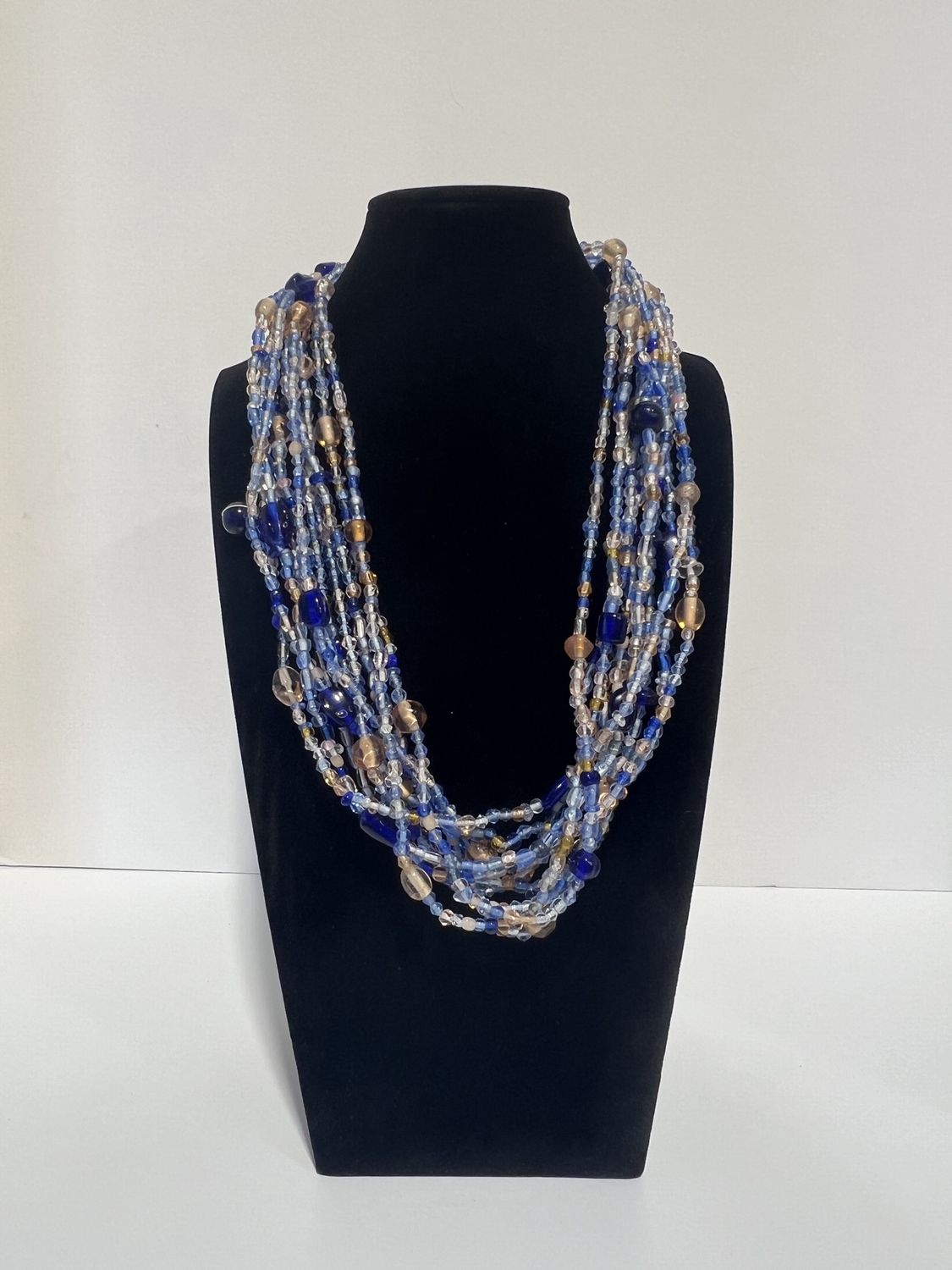 27&quot; Peach and Blue Glass Bead Necklace (Dozen)