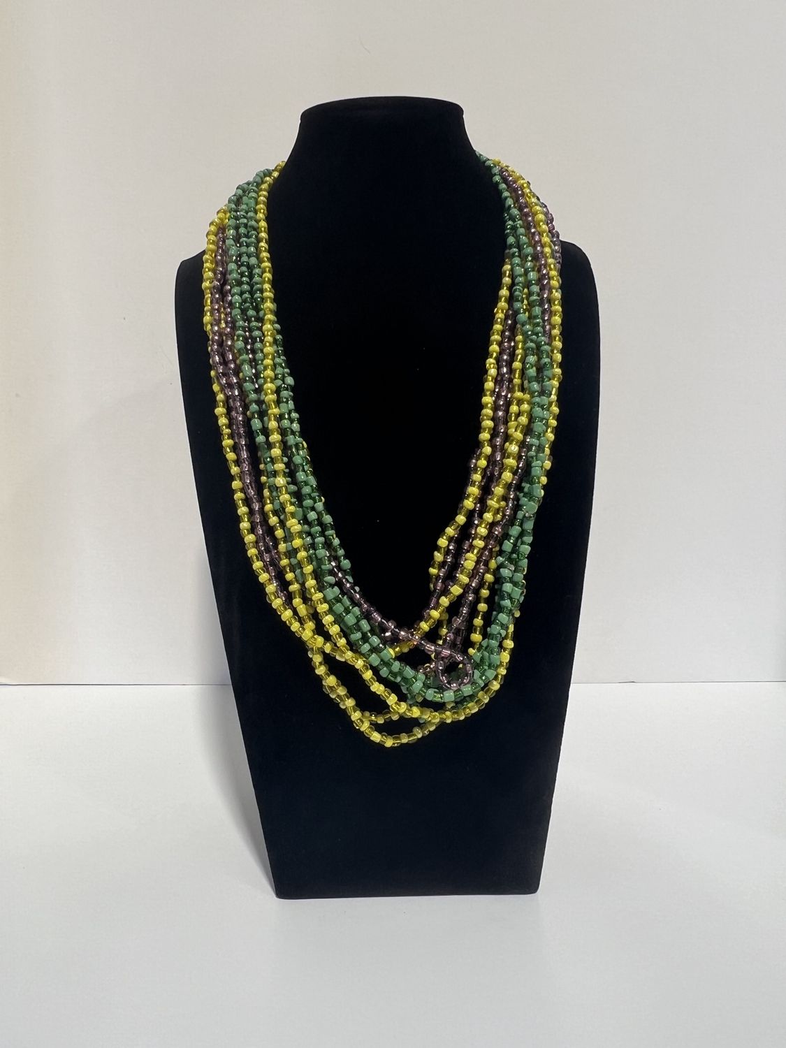 27&quot; Purple, Green and Yellow Assorted Glass Bead Necklace (Dozen)