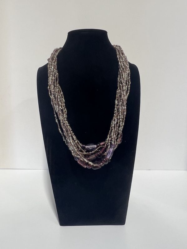 27&quot; Purple and Silver Glass Bead Necklace (Dozen)