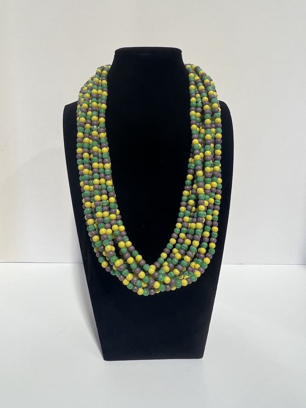 27&quot; Purple, Green, and Gold Glass Bead Necklace (Dozen)