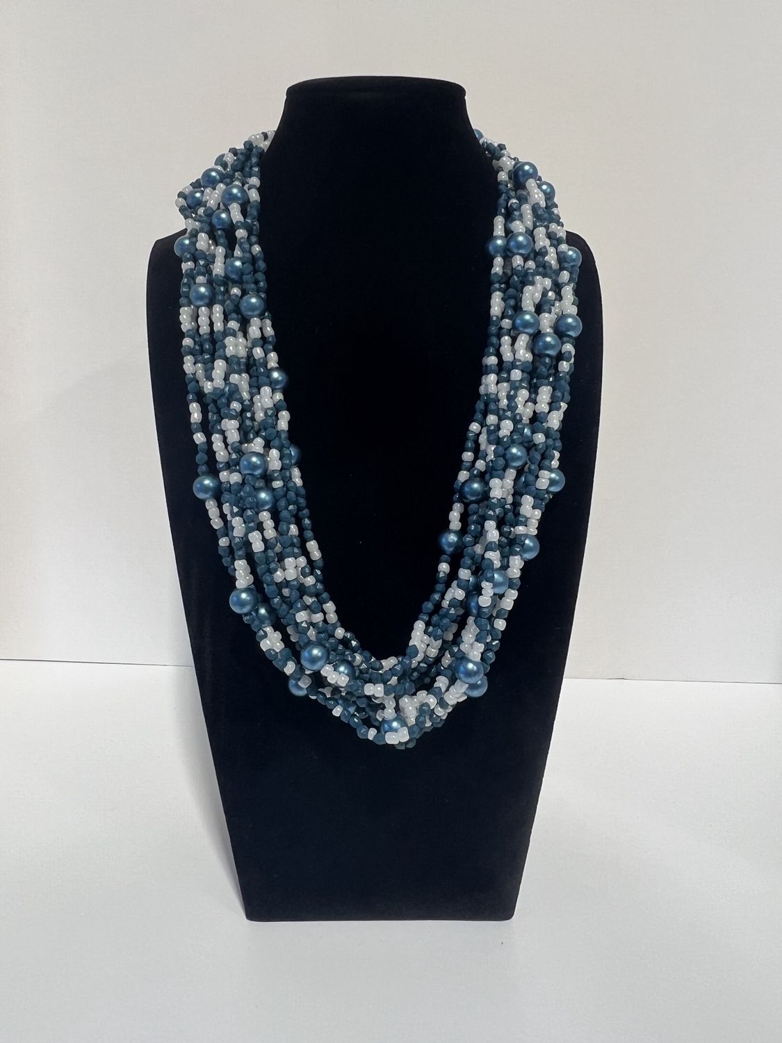 27" Turquoise White Glass Bead Necklace (Dozen)