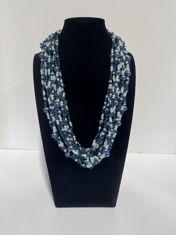 27&quot; Turquoise White Glass Bead Necklace (Dozen)