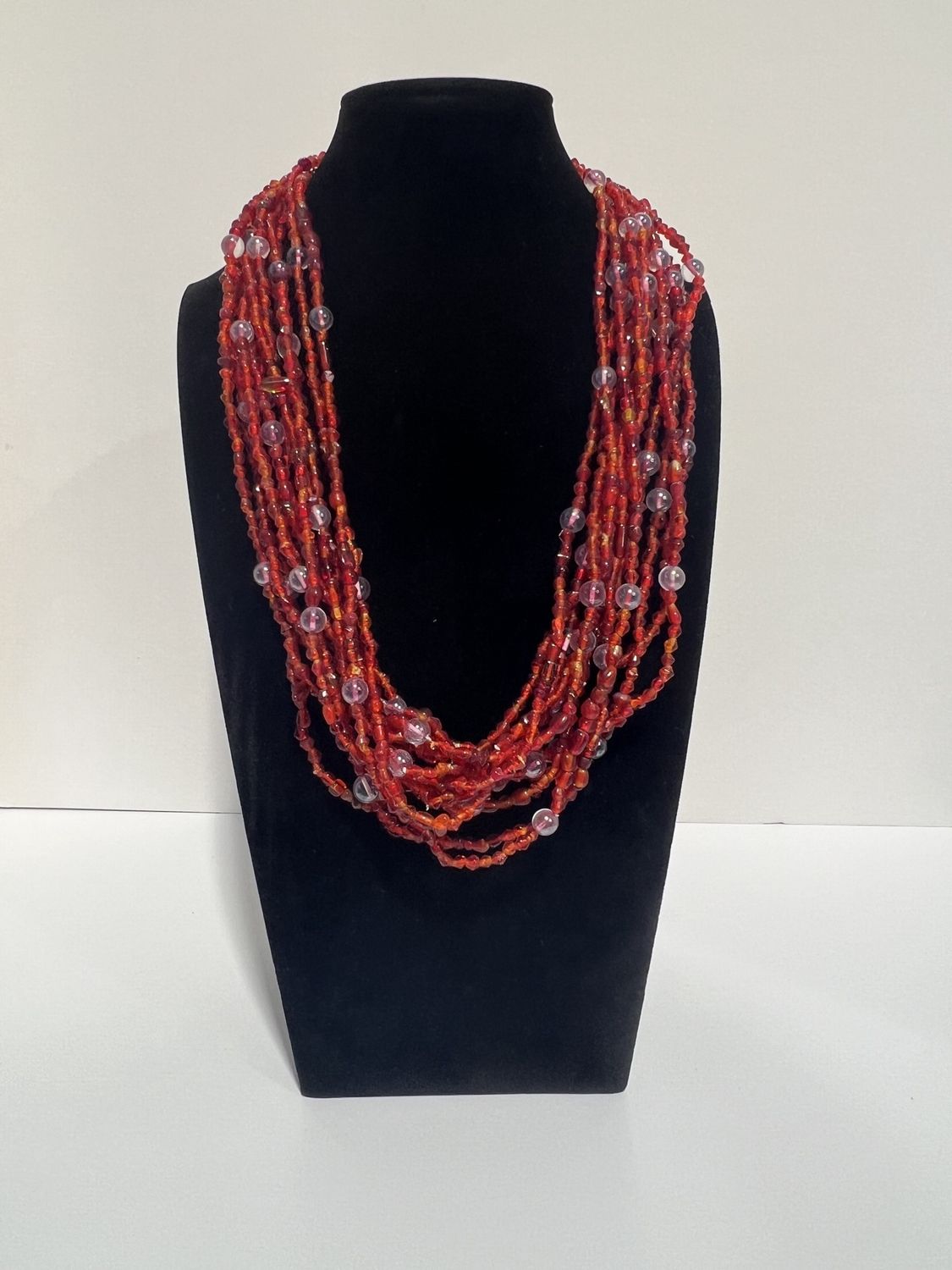 27&quot; Red Multicolor Glass Bead Necklace (Dozen)