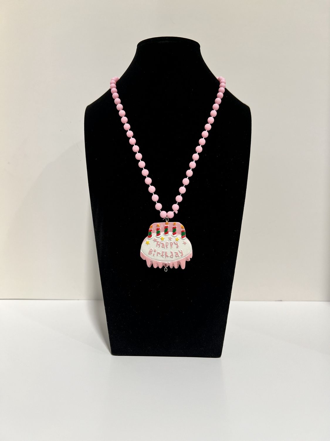 33&quot; 7mm Baby Pink Bead with Birthday Cake Pendant single