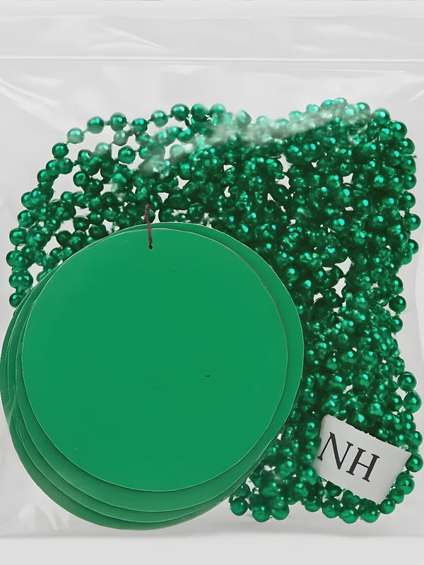33&quot; 7mm Metallic Green Bead necklace with 2.5&quot; Green Disc (Dozen)