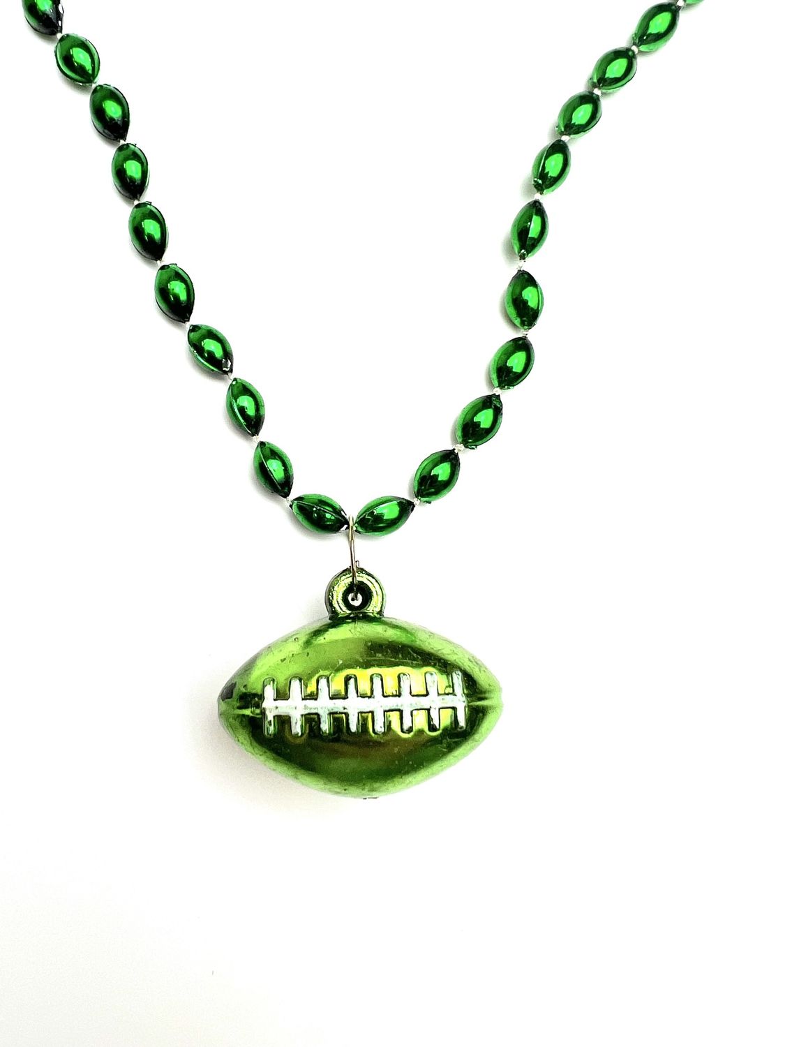 33&quot; 6 x 9mm Oval Green Bead with Football Pendant single