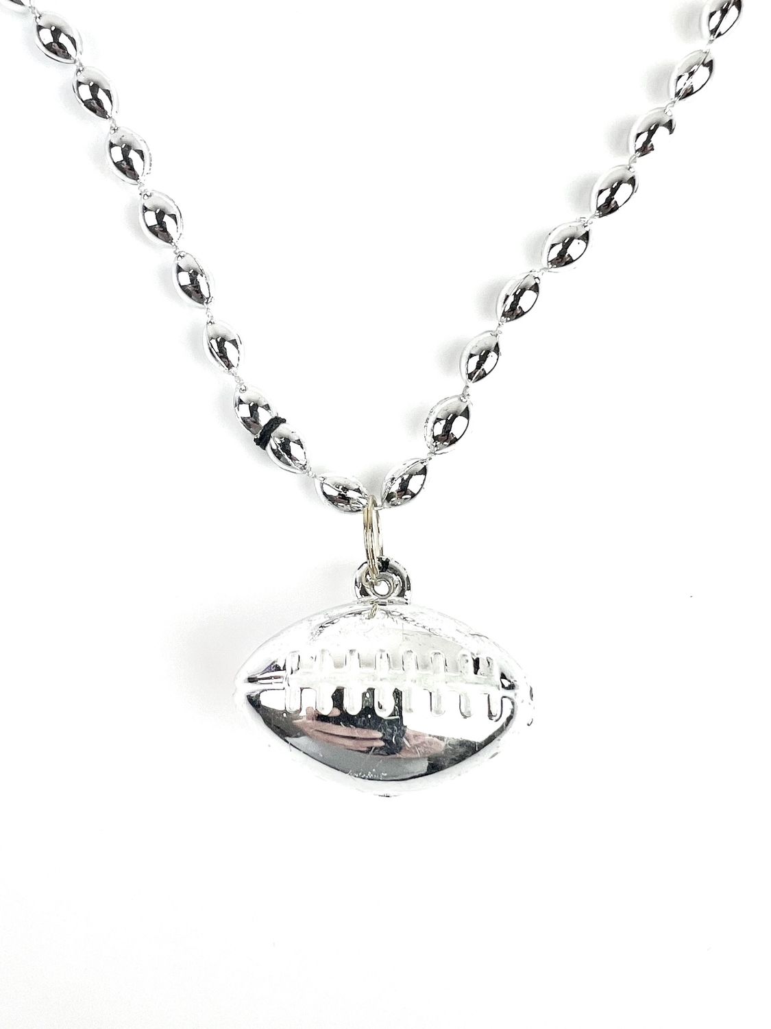 33&quot; 6 x 9mm Oval Silver Bead with Football Pendant (Dozen)