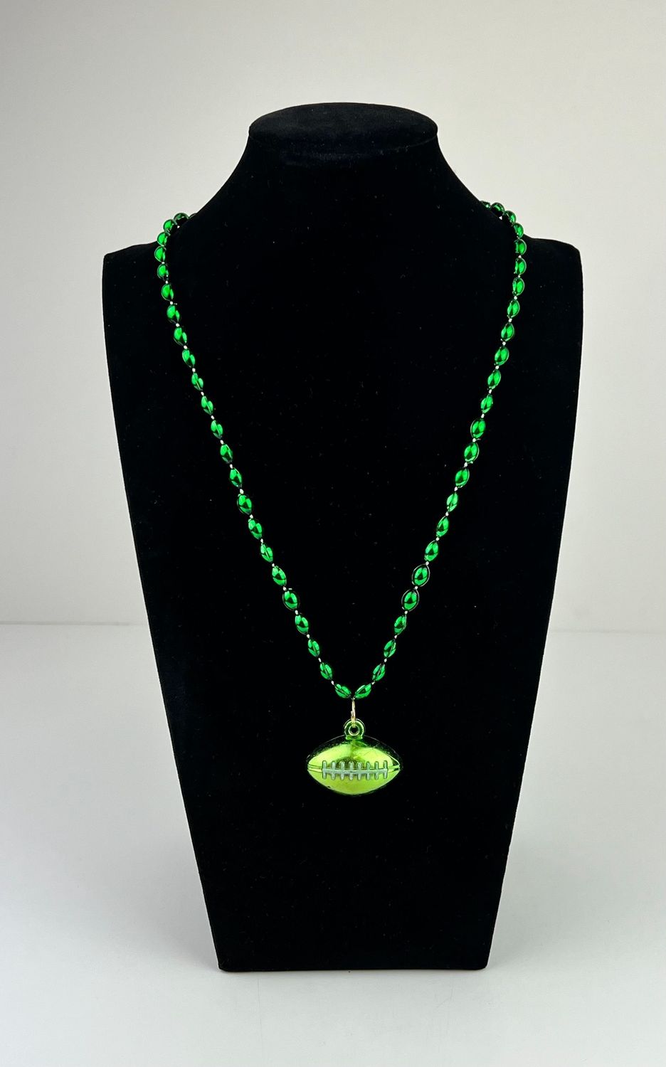 33&quot; 6 x 9mm Oval Green Bead with Football Pendant (Dozen)