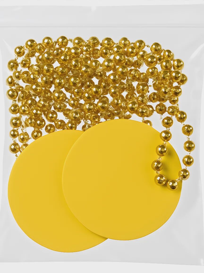 33&quot; 7mm Metallic Gold Bead Necklace with 2.5&quot; Yellow Disc (Dozen)