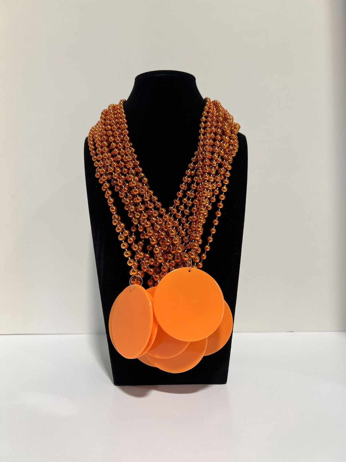 33" 7mm Metallic Orange Bead Necklace with 2.5" Orange Disc (Dozen)