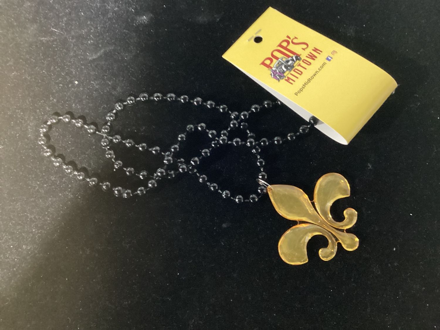 33&quot; 7mm Black with Acrylic Fleur de Lis Pendant single