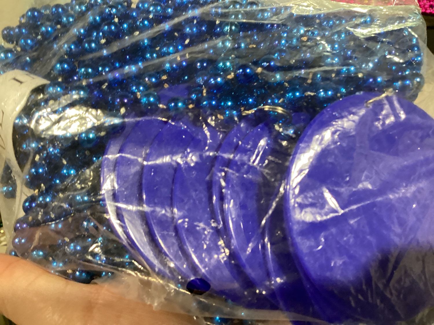 33&quot; 7mm Metallic Blue Bead Necklace with 2.5&quot; Blue Disc (Dozen)