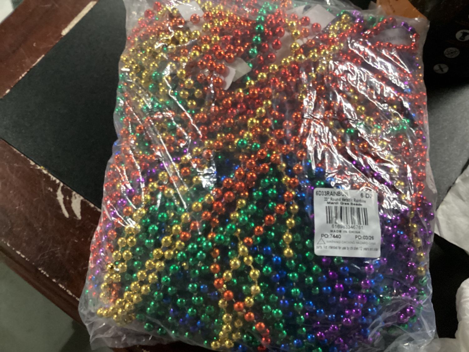 33" Round Metallic Rainbow 6 Section Mardi Gras Beads - 6 (Dozen)