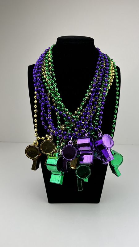 33&quot; Whistle Necklace Purple, Green And Gold (Dozen)