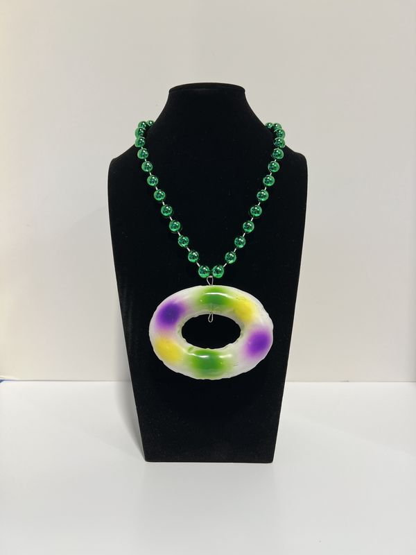 36&quot; 12 MM Purple , Green and Gold Assorted Necklaces King Cake Medallion (Each)