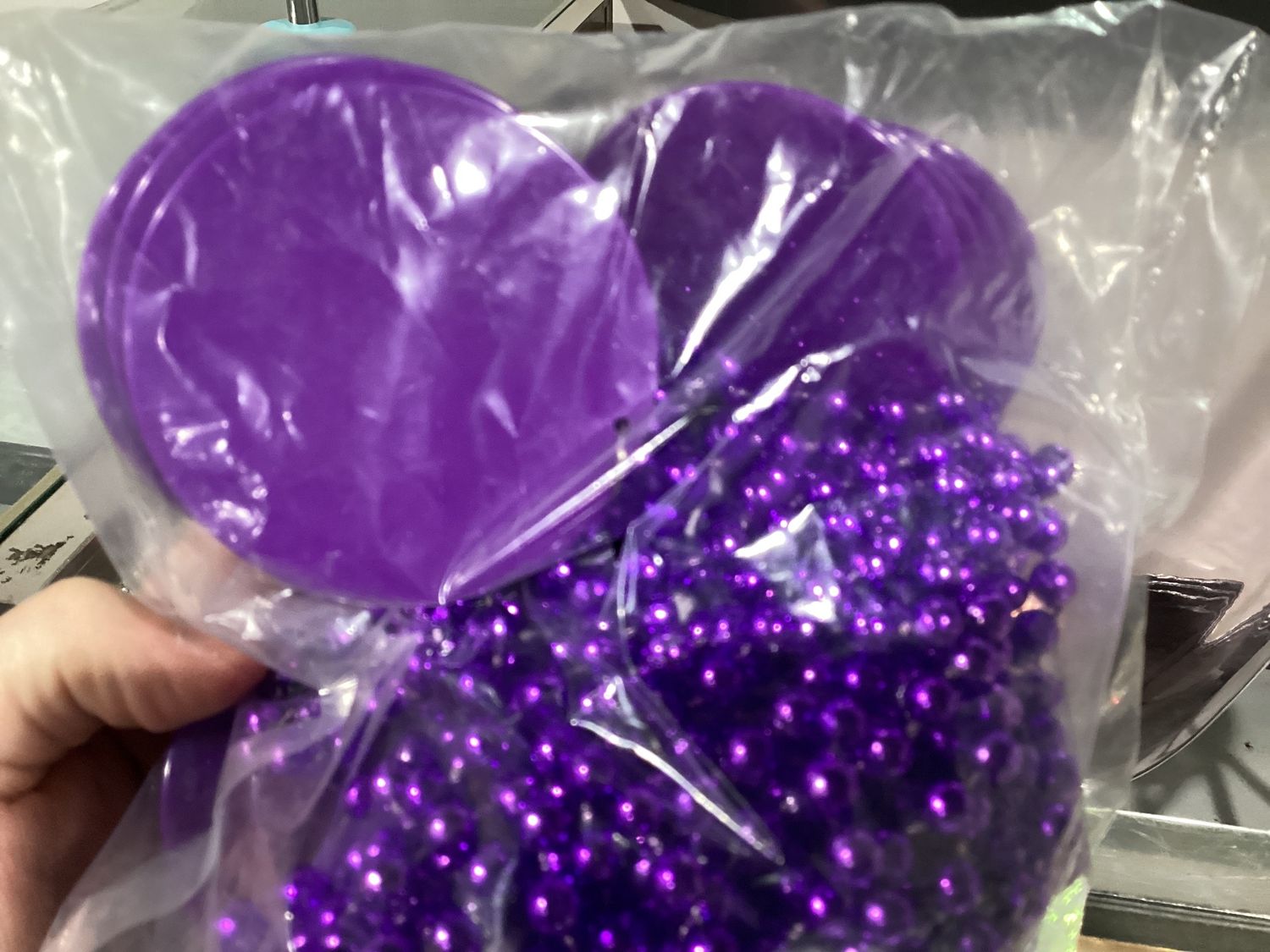 33" 7mm Metallic Purple Bead Necklace with 2.5" Purple Disc (Dozen)