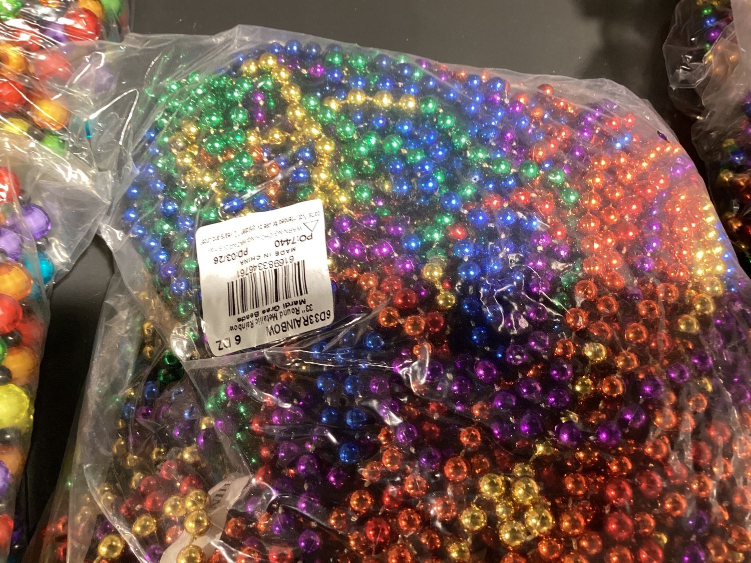 33" Round Metallic Rainbow 6 Section Mardi Gras Beads - Case (60 Dozen)