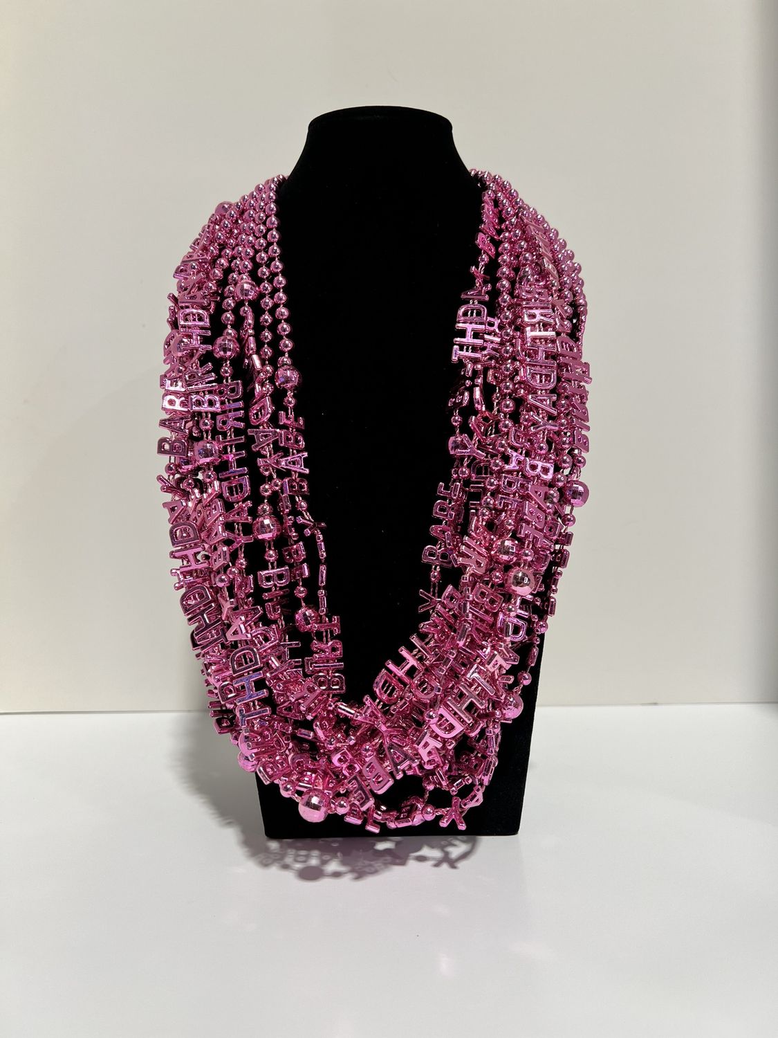 36&quot; Birthday Babe Bead Necklace - Metallic Light Pink (Dozen)