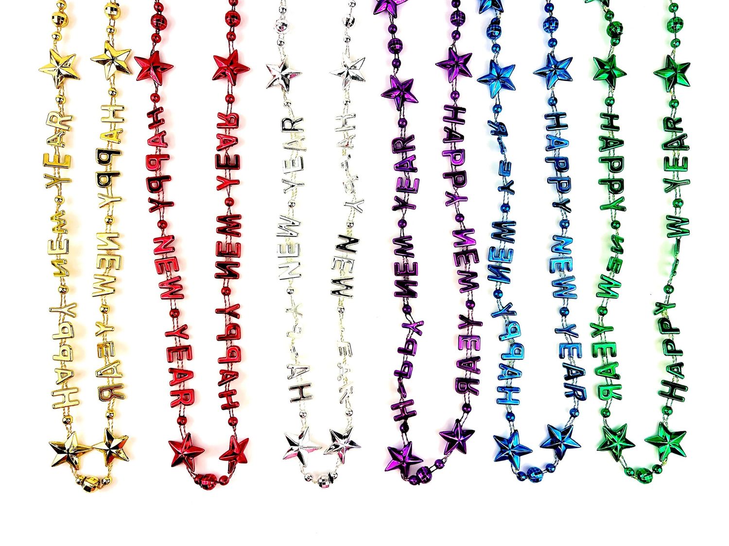 36&quot; Happy New Year Bead Necklace - 6 Assorted Colors single
