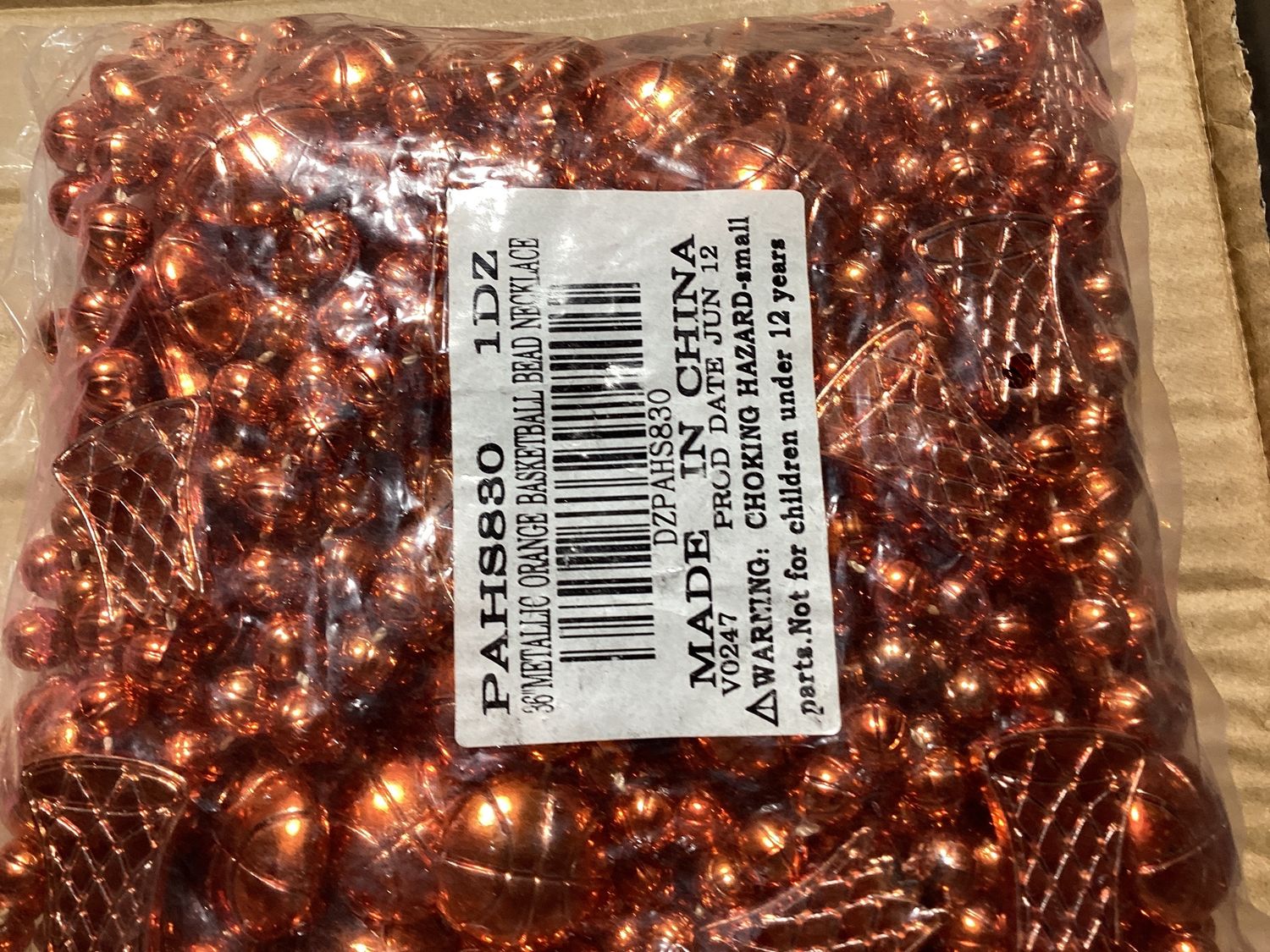 36" Metallic Orange Basketball Bead Necklace (Dozen)