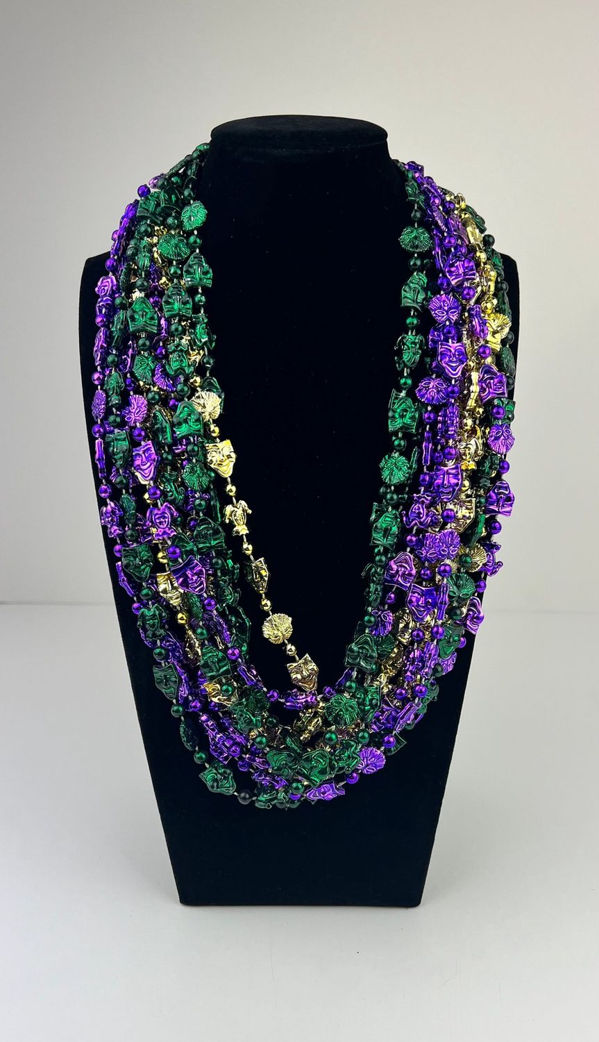36&quot; Mardi Gras Style Bead Necklace - Purple, Green and Gold (Dozen)