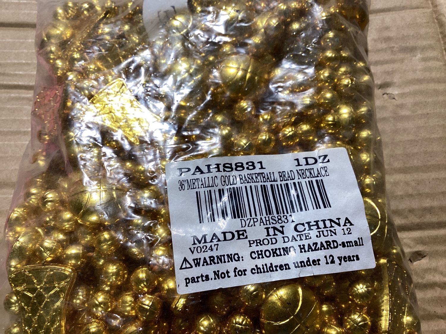 36" Metallic Gold Basketball Bead Necklace (Dozen)